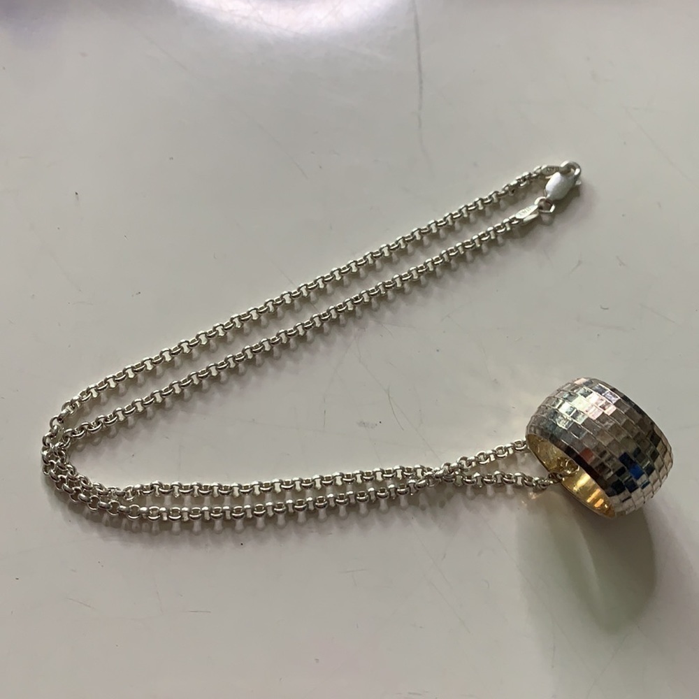Genuine Sterling silver chain & disco ball studio 54 ornamental ring necklace - Picture 3 of 6